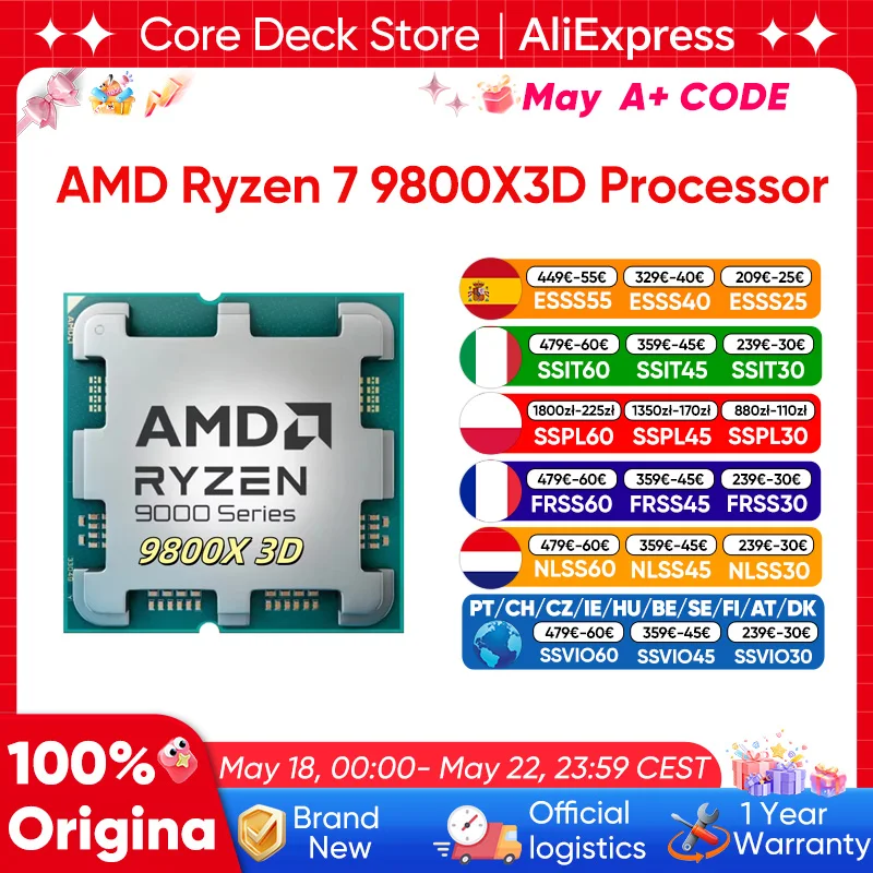 Processeur AMD Ryzen 7 9800X3D 8 cœurs 16 threads 104 Mo de cache de jeu Fréquence d'accélération 9800X3D V-Cache Processeur de jeu 5,2 GHz CPU