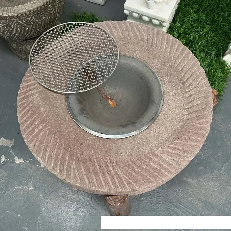 # E forChinese-mesa de barbacoa de piedra antigua para exteriores, piedra de molino antigua retro nostálgica, patio paleo