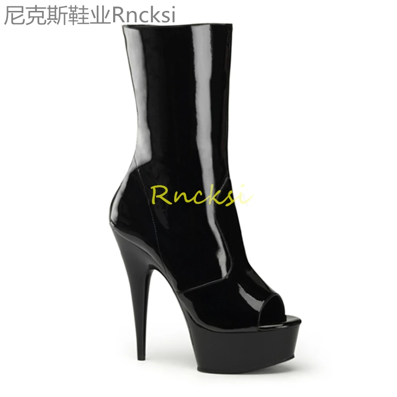 15cm ultra high heel sexy fish mouth after the lace-up low boots cute Korean version hipster lace-up low boots female