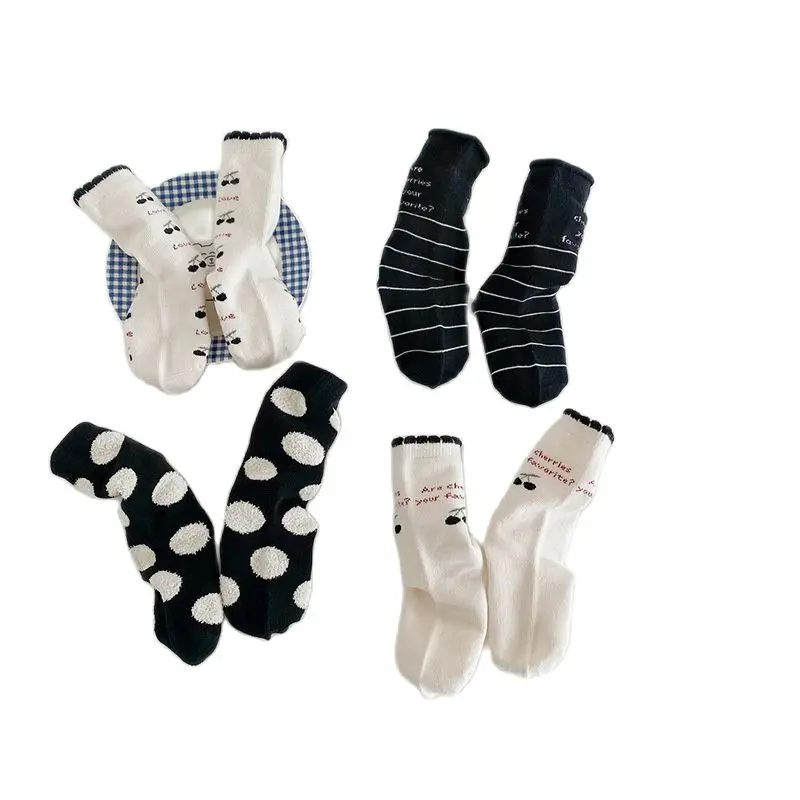 4Pairs/Lot 3-12Year child socks 2023 Autumn Baby Mid tube Socks Cotton Boneless Lace Girls\' Socks