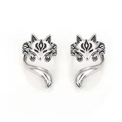 Huitan Vintage Fox-shaped Ear Cuff Earrings for Women Antique Silver Color Creative Clip Earrings Daily Wear Versatile Jewelry