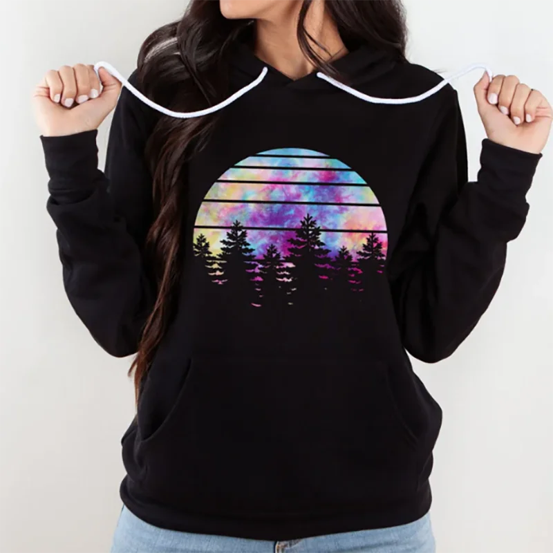 

Женская толстовка с рисунком тай-дай в стиле ретро, лесная рубашка, пуловер для пешего туризма, повседневная толстовка с длинными рукавами и графическим принтом