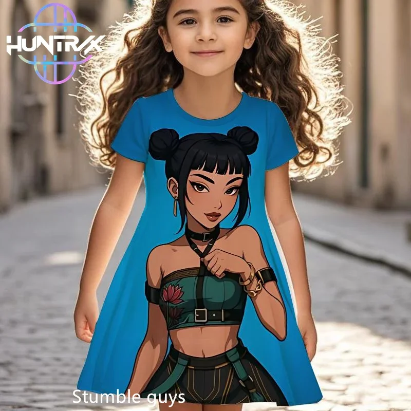 فستان Kpop Demon Hunters للفتيات الصغيرات مريح للصيف برسوم كارتونية وأكمام قصيرة للشاطئ كاجوال