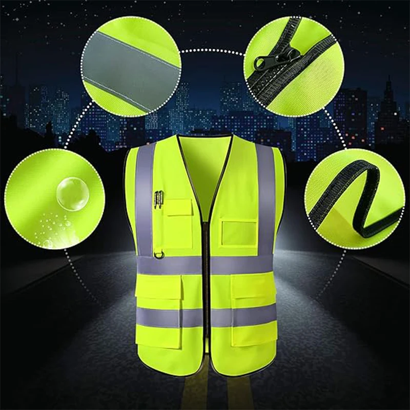 Reflecterend Veiligheidsvest Custom Logo Tekst Hoge Zichtbaarheid Werkvest Bouwwerk Uniformen Ingenieur Veiligheidsvest