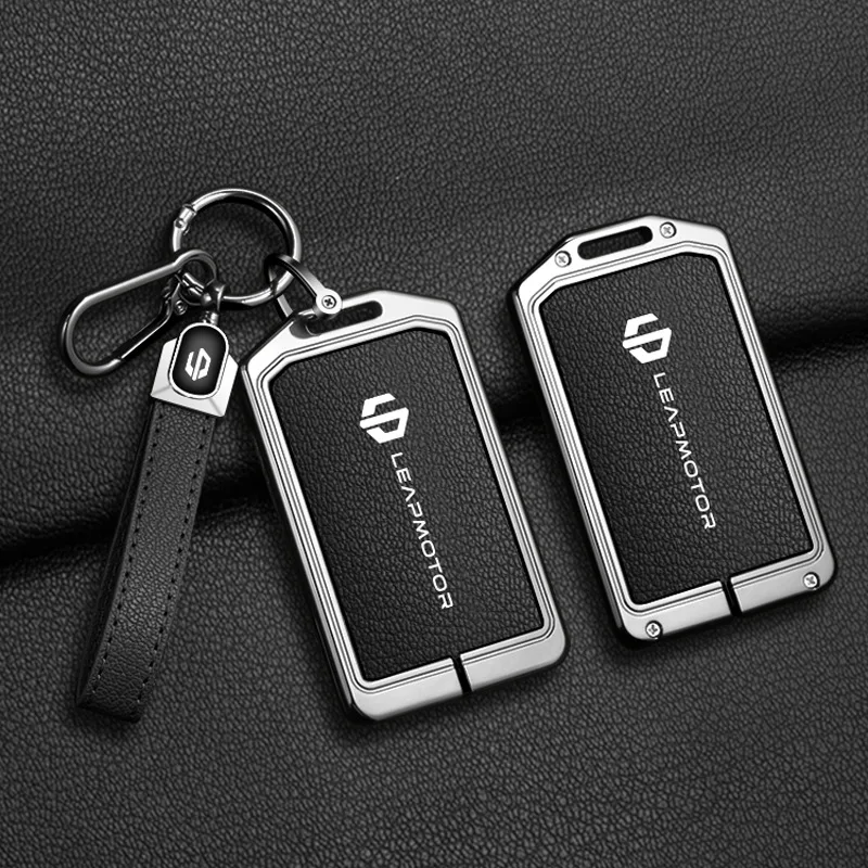 Car Accessories NFC Card Zinc Alloy Leather Key Cover Case Holder Chain For Leapmotor C16 C10 C11 B10 Smart Key Protector Shell