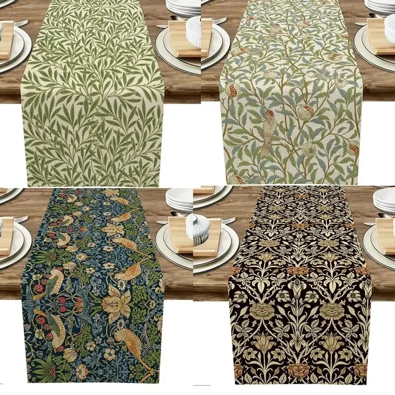 1pc William Morris Floral Table Runner, Vintage Flowers Dining TableKitchen Decoration, For Family Dining Table Vacation Party