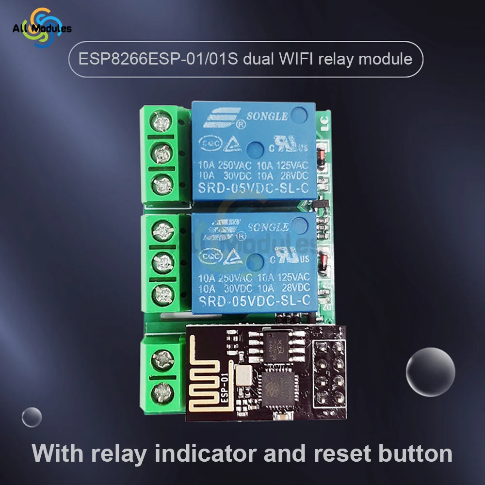 ESP8266 ESP-01/01S WIFI Relay Module Dual Channel DC5V With Relay Indicator and Reset Button 2 CH relay Boad Low Level Control