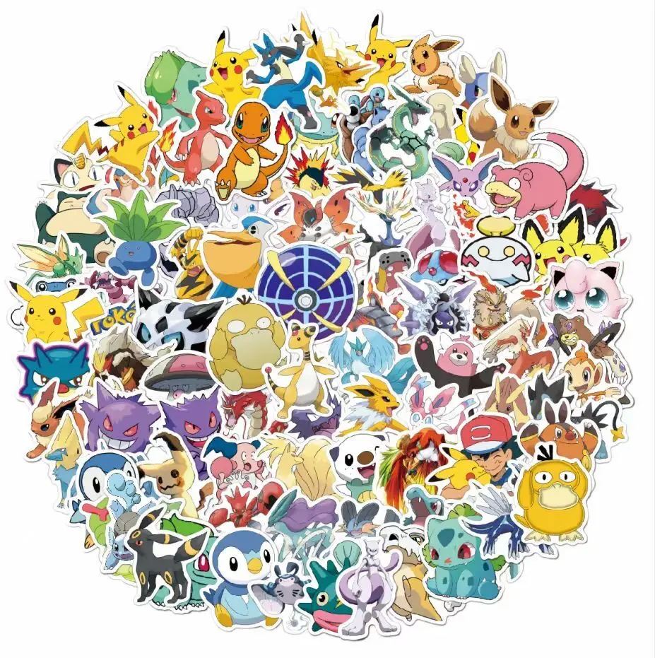 50pcs Kawaii Pokemon Anime Stickers Pikachu Stickers Laptop Suitcase Skateboard Guitar Phone Cartoon Stickers Kid Gift Toys