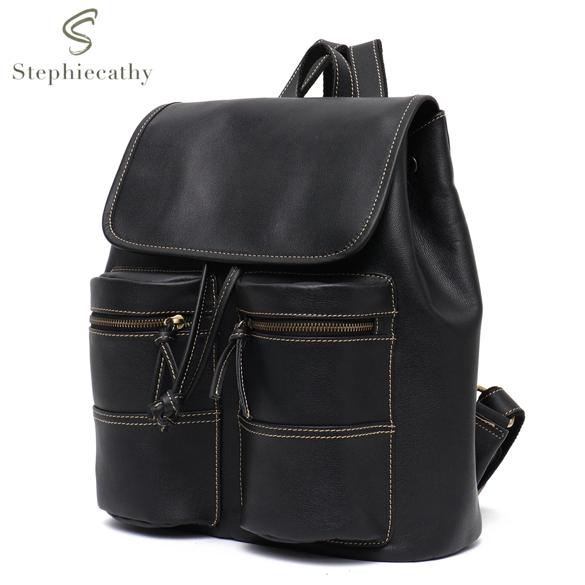 Luxury Genuine Leather Unisex Retro Backpack Large Capacity Multi pockets Flap Drawstring Shoulder Bag Laptop A4 Travel Business