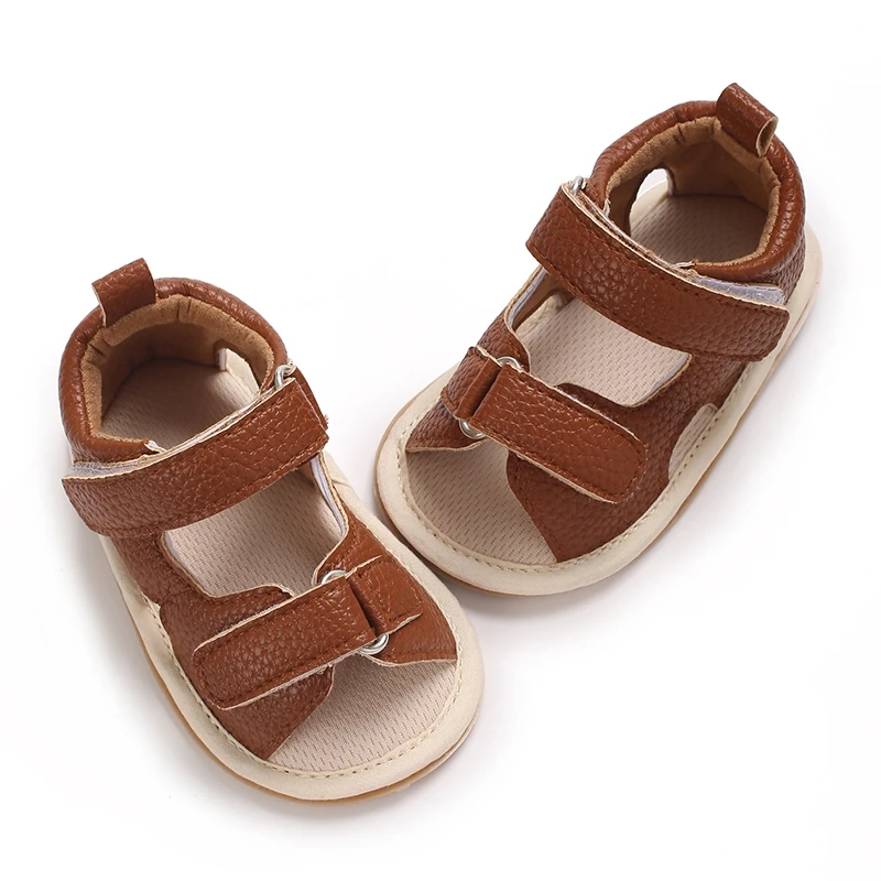 VISgogo Baby Boys Summer Sandals Solid Color Artificial Leather Breathable Non Slip Shoes