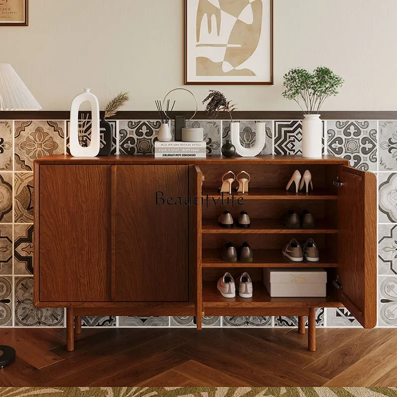 

LCherry wood retro shoe cabinet household wall storage locker French entry