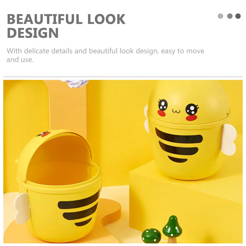 1Pc Mini Trash Can With Lid Flip Waste Bins Desktop Garbage Storage Can Household Merchandises Cartoon Bee Container - Image 6
