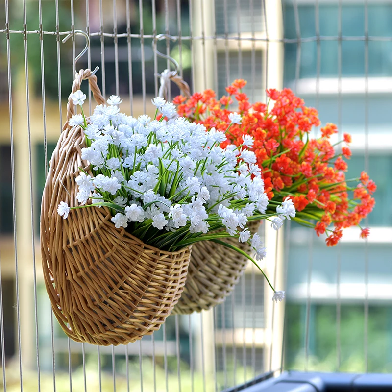 

Hand-woven Hanging Flower Basket Balcony Flower Pot Decoration Rattan Flower Basket Home Decoration Nordic Style Decoration