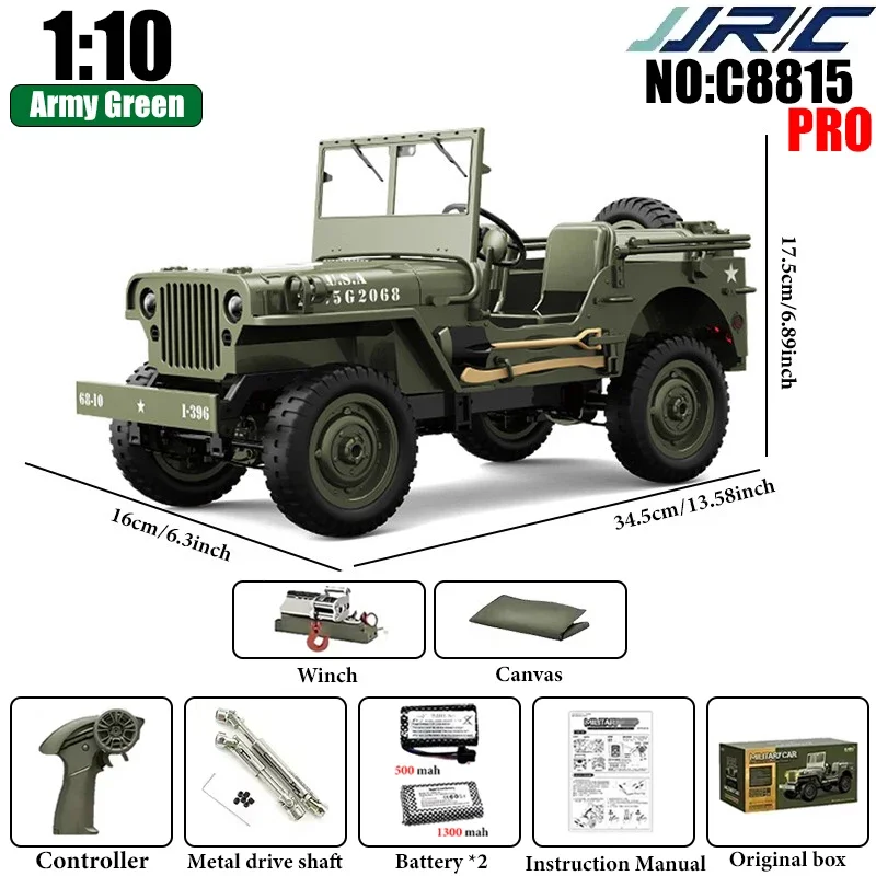 

JJRC C8815 Rc Car 2.4g Crawler Climbing Scale Off-Road Vehicle Military Truck 1:10 Simulation Model 1941 Toy Gift