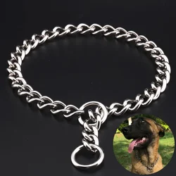 Collar de Metal inoxidable para perro, cadena de eslabones cubanos plateados, antideslizante, fuerte, para mascotas