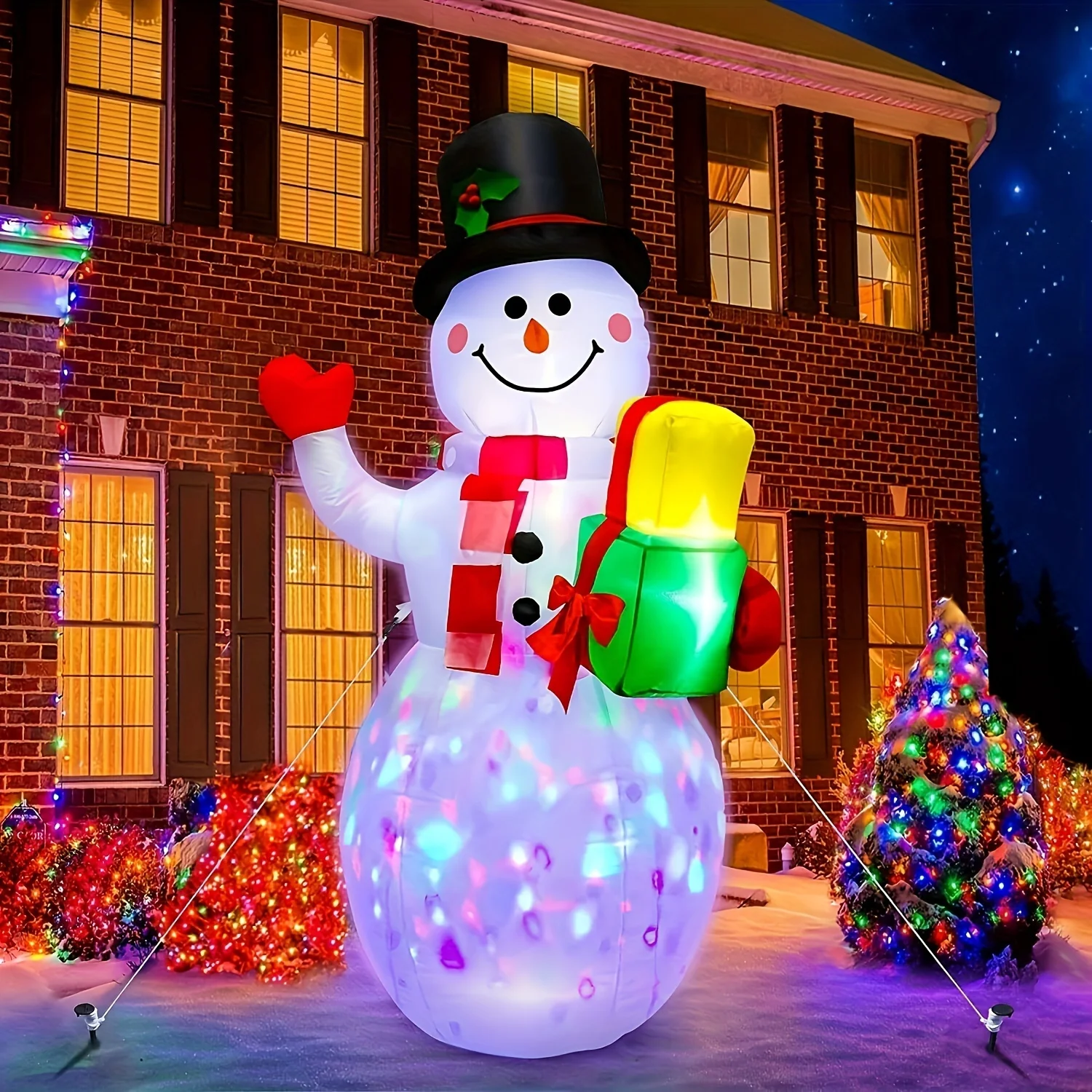 1 Piece Of Light, 5-Foot Giant Rotating LED Snowman Inflatable Outdoor Courtyard Christmas Decoration With Bright Lighting