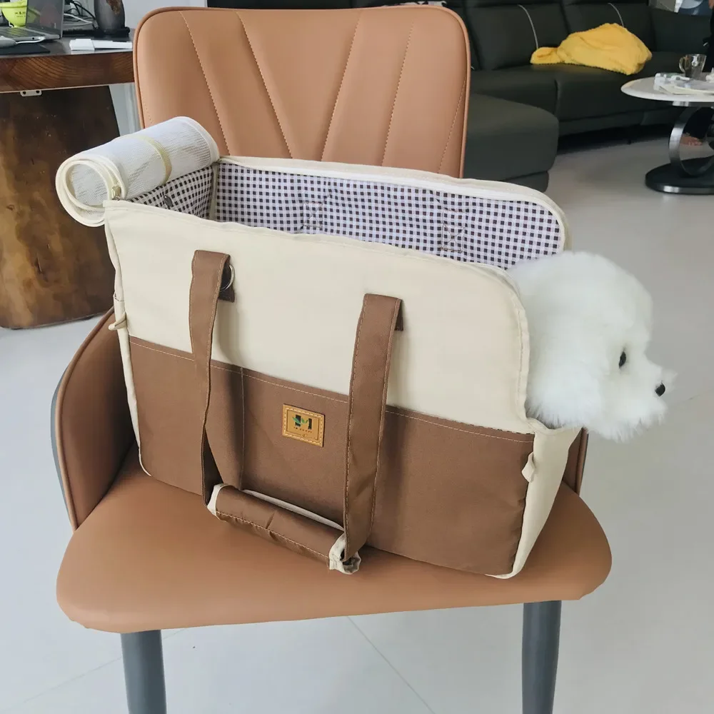 Pet Car Seat Portable Cat Bag Going Out Dog Bag Breathable Pet Satchel Single Shoulder Crossbody Canvas Backpack