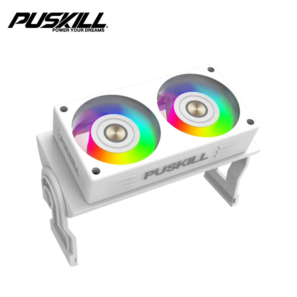 PUSKILL RAM Memoria Cooling Fan 12V 0.22A 1000-3000RPM Cooler Support A- RGB Temperature Control Dual Fan for DDR DDR2 DDR3 DDR4