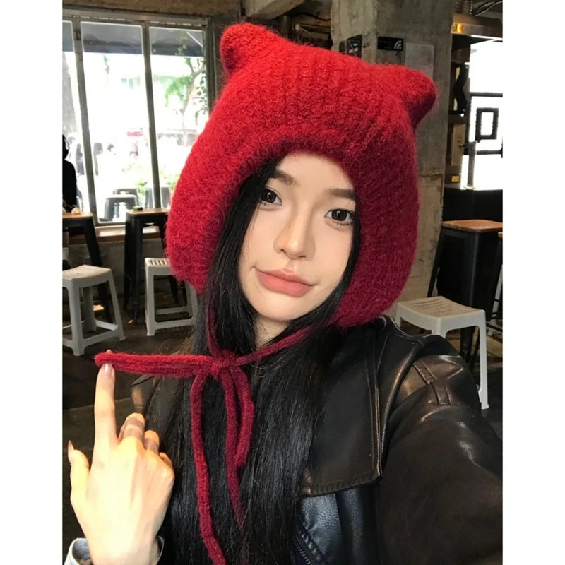 Bear Ears Hat Stage Performances Hat Soft Sister Lolitas Hat Ponytail Hat for Women and Girls Warm