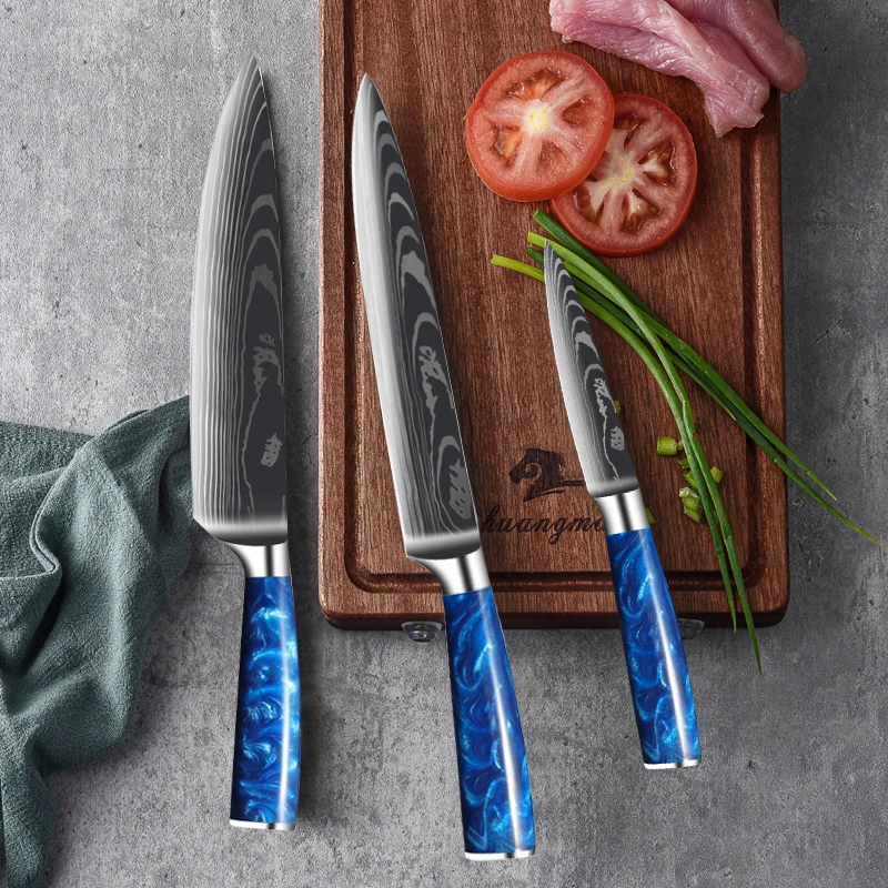 

7Cr17Mov Santoku Salmon Knife Blue Resin Handle Fish Fillet Knives Yanagiba Sashimi Sushi Slicer Kitchen Peeling Curving Knife