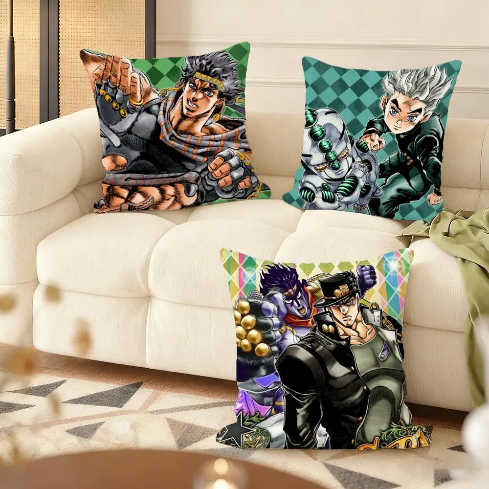 J-JoJo Bizarre Adventure Cushion Cover Soft Plush Double-Sided Printed Sofa Pillow Cushion Cover | Cozy All-Season Decor Gift