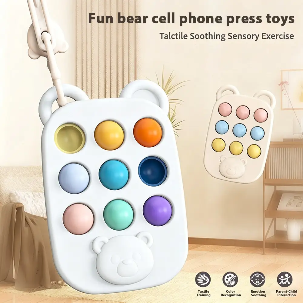 Bear Pop It Sensory Fidget Toy, 9-Button Fine Motor Training Game, Stress Relief Portable Travel & Desk Toy, Party Favor
