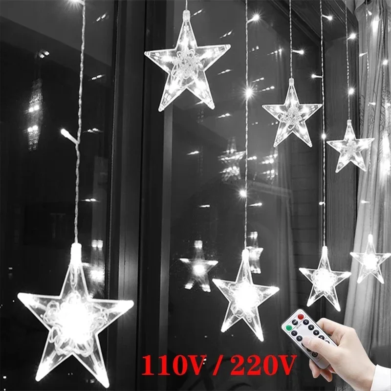 Star String Lights LED Christmas Garland Fairy Curtain light 2.5M Outdoor Indoor For Bedroom Home Party Ramadan Decoration 2023