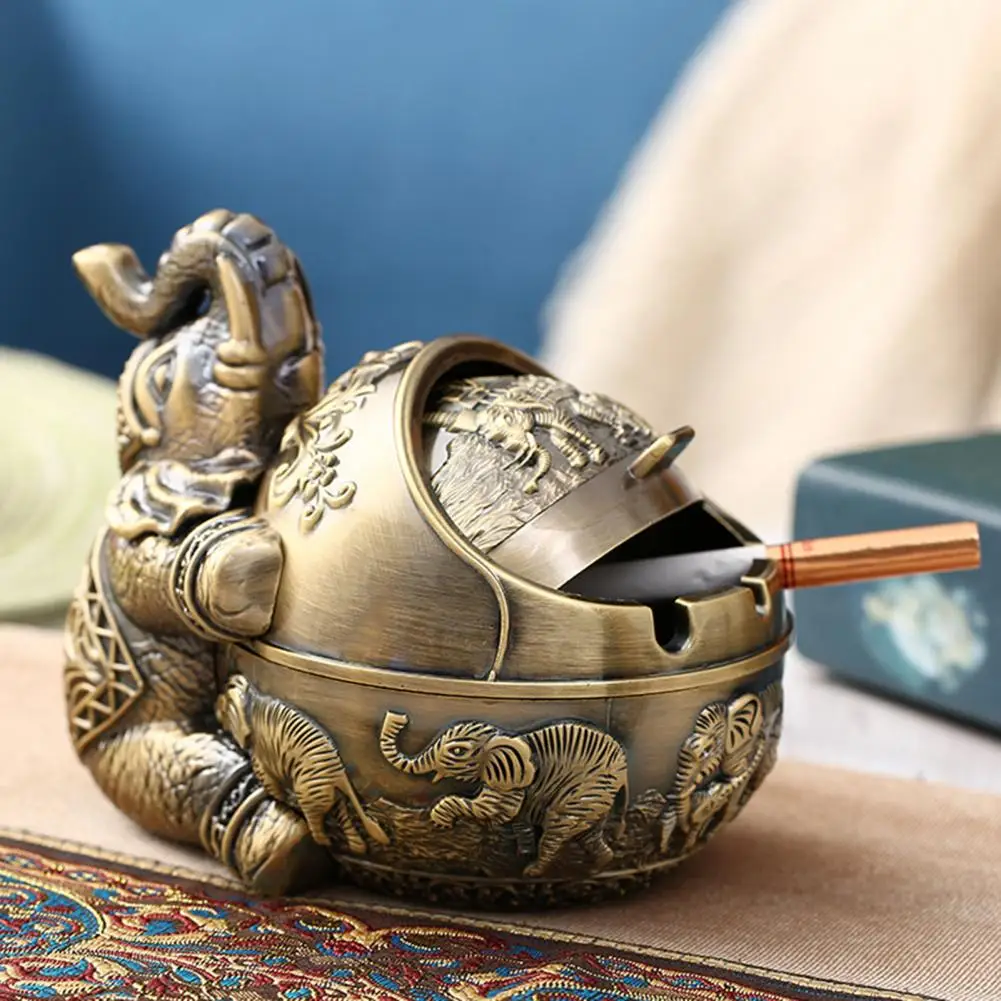 

Elephant Shape Exquisite Ash Container with Lid Decorative Chic Cigarette Ashtray Smoking Ashtray Home Office Decoration