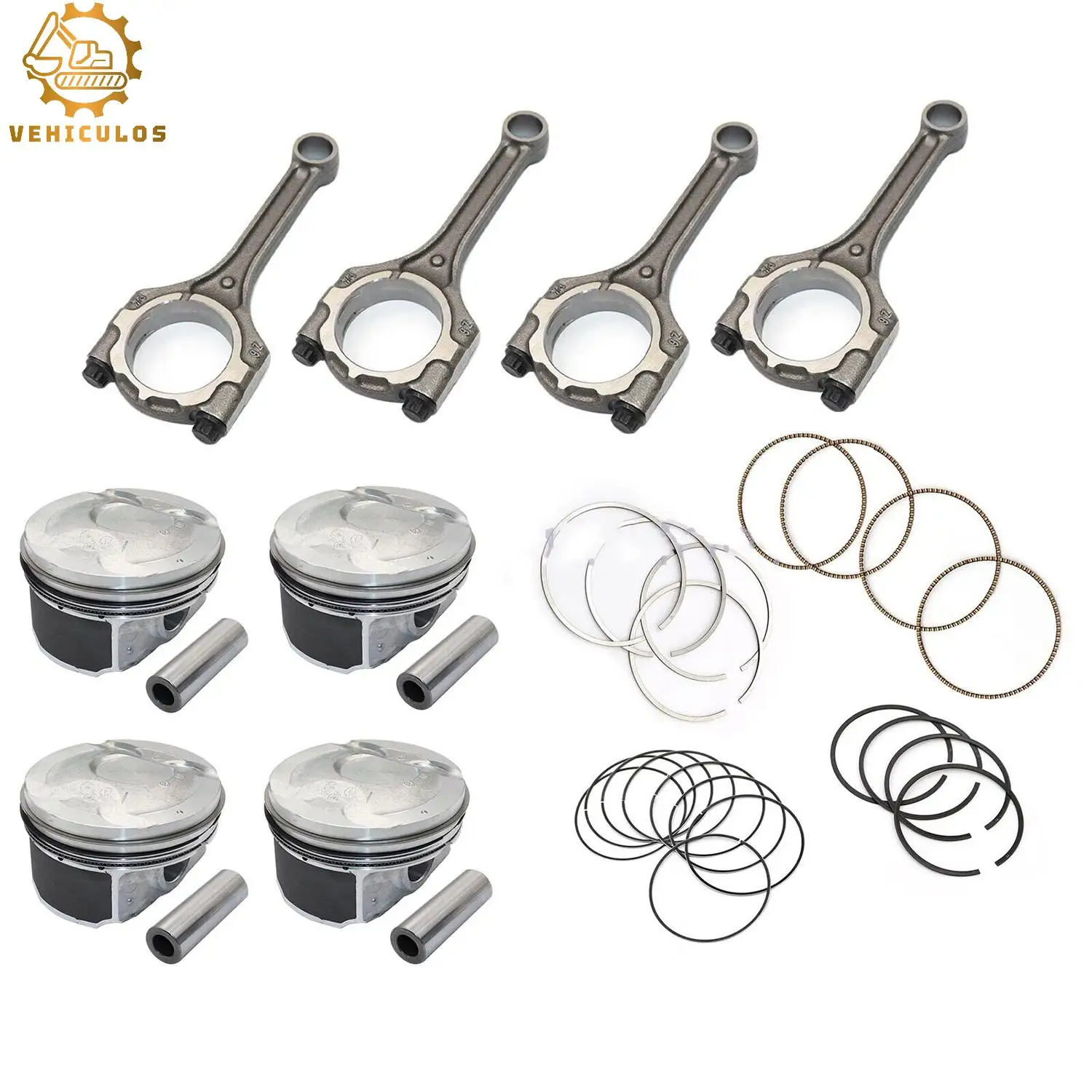 23041-2B600 23041-2B610 23041-2B620 4x Connecting Rod & Pistons & Rings Kit For Hyundai KIA Accent Rio 1.6L DOHC 12-16 G4FD G4FC