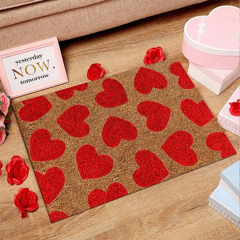 VIKAMA American Valentine\'s Day Series Crystal Velvet Carpet Love Door Mat Festive Holiday Home Decoration Mat Gift Wedding Mat