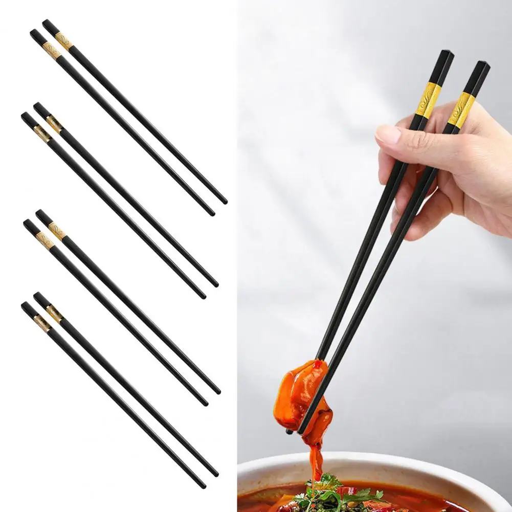 10 Pairs Plastic Chopsticks Black Gold Non-Slip Grip Micro-Tip Design Chopsticks Ergonomic Cylindrical Sushi Sticks Tableware