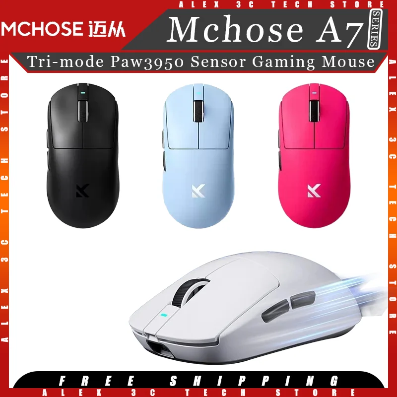

Игровая мышь MCHOSE A7 Pro A7 Ultra, трехрежимный датчик Paw3950, скорость заката 8k, легкая игровая мышь для киберспорта, Egonomics, подарки