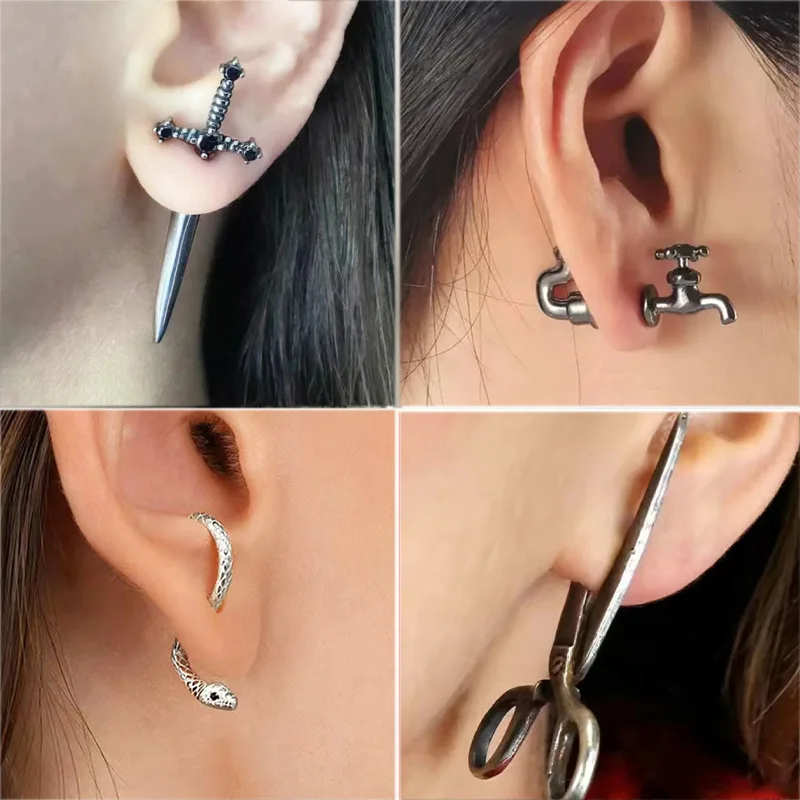 Gothic Style New Sword Women's Earrings Retro Crystal Diamond Earrings