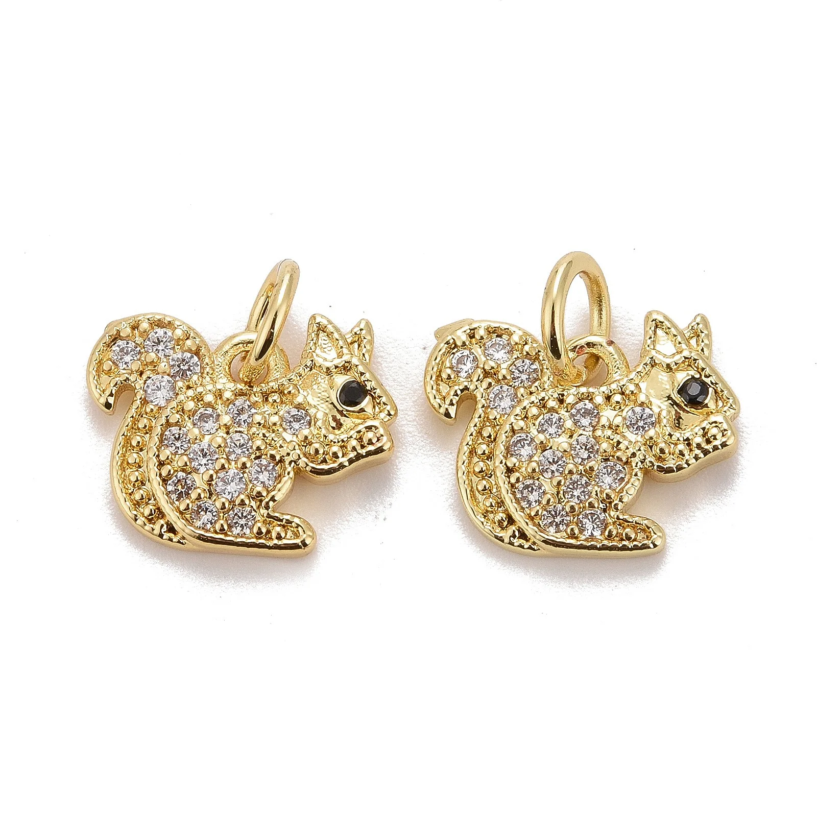 

Autumn Theme Brass Clear & Black Cubic Zirconia Charms Squirrel Pendant Golden for Making DIY Jewelry Necklace Earring Bracelet