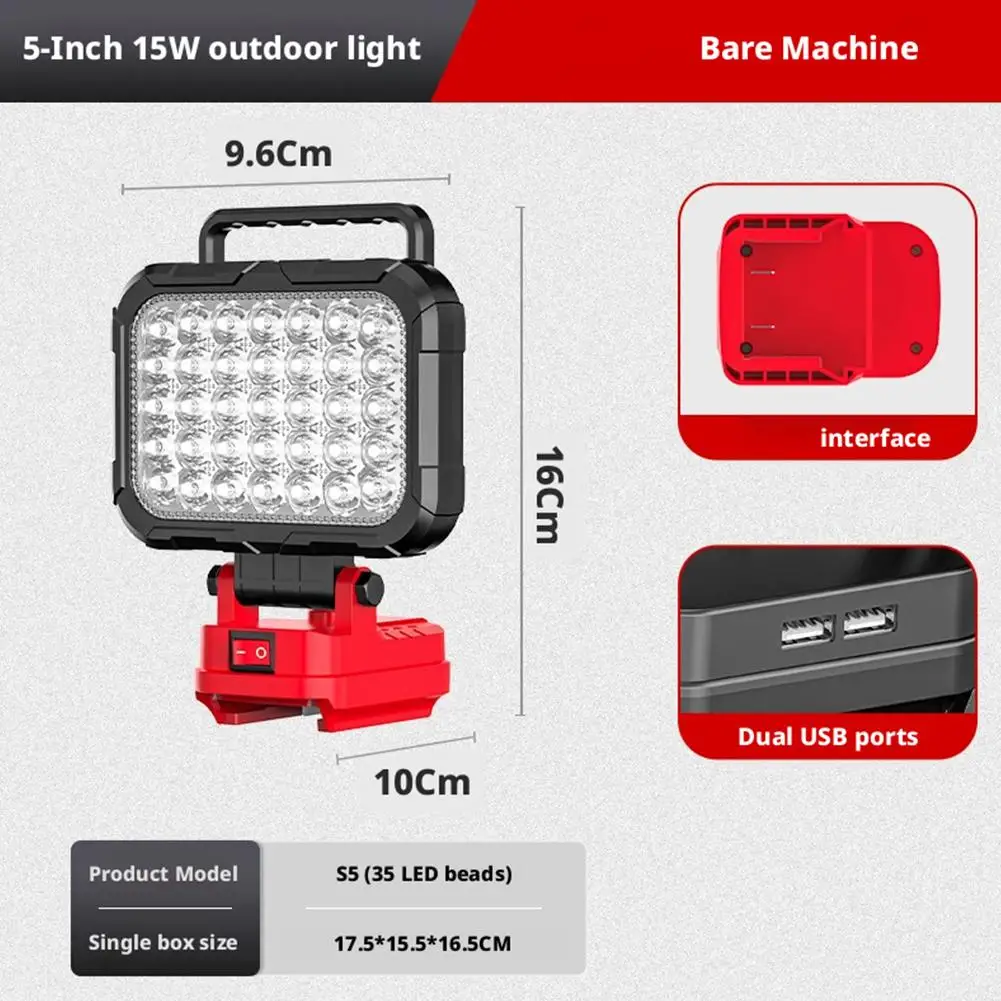 

LED Rechargeable Working Light With Dual USB Ports Portable Lithium Battery Lamp For Workshop Car Repair Outdoor Emergency P1F7
