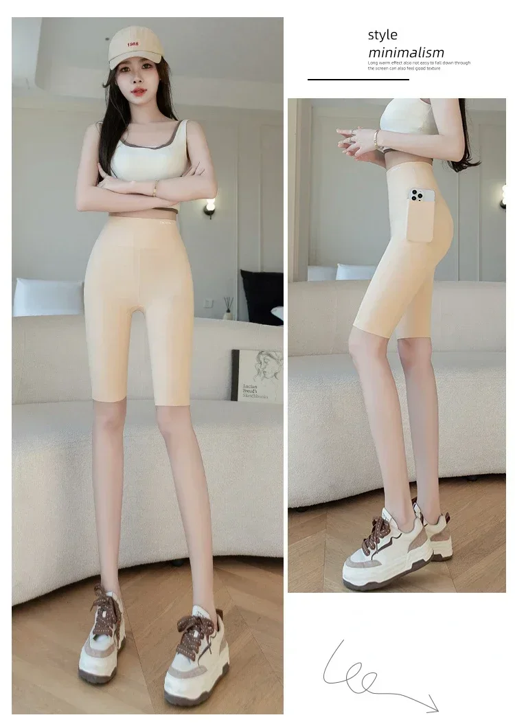 Große Leggings für Damen, Sport-Shark-Shorts mit Tasche, dehnbar, hohe Taille, Hüftlift, Workout, Laufen, schnell trocknende Gym-Shorts – Detail 13
