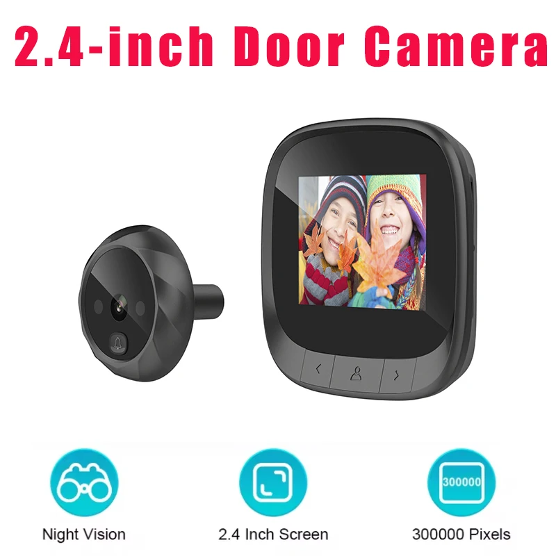Câmeras de campainha com tela lcd de 2.4 polegadas, câmera olho mágico para porta, visão noturna, vídeo, campainha visual, proteção de segurança