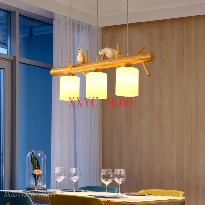 

Modern led Glass Pendant Light Nordic Kitchen Light bird lamp Wooden Designer Hanging Lamps Home Decor Avize Lustre Lighting