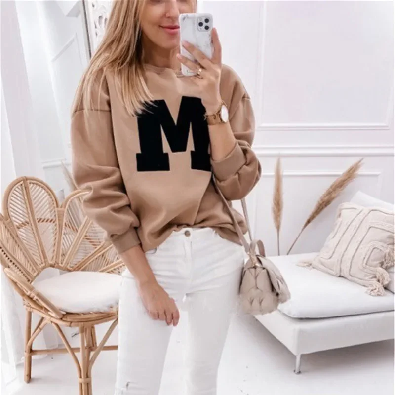 Autumn Winter New Long Sleeve Sweatshirt Women\'s Clothing Loose Casual Office Lady Hoodies O-neck Letter Tops Letter Pullovers