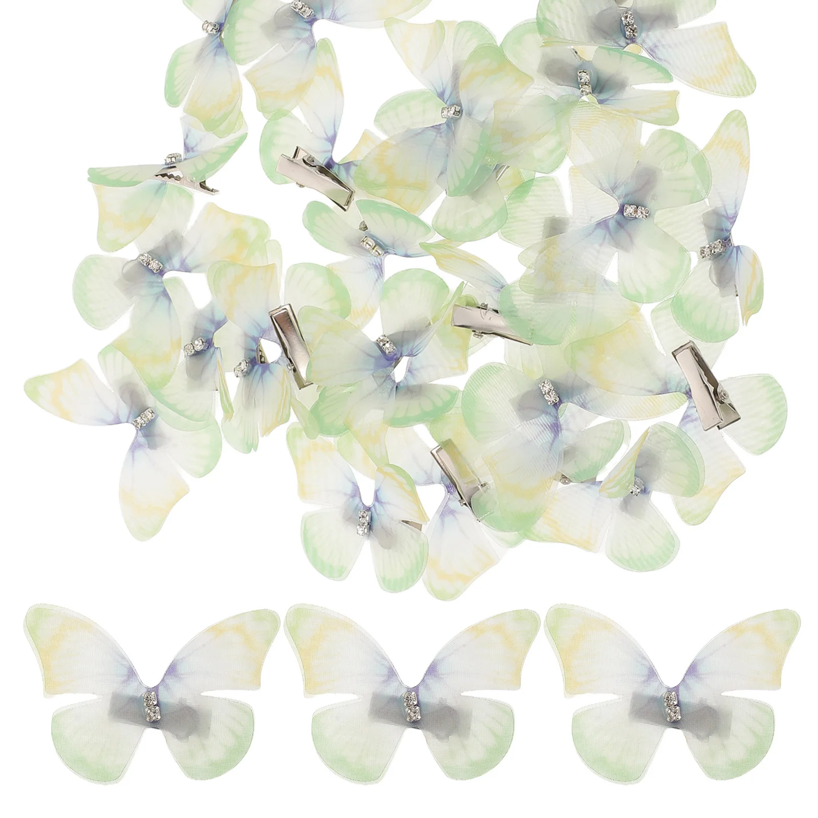 

50Pcs Double Layered Butterfly Hair Clips Chiffon Tulle Design Green for Kids Women Daily Wear Salon Styling Bride Wedding