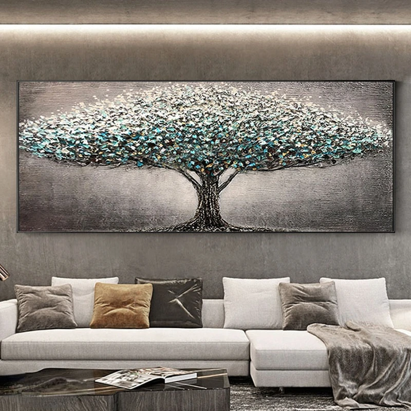 

Hand painted big tree oil painting Modern gray tone art paintings large customized size decorative