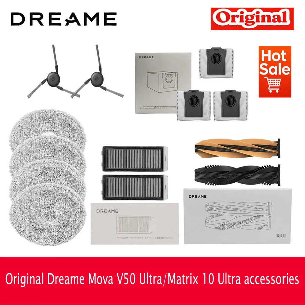 Original Dreame Mova V50 Ultra / Matrix 10 Ultra Accessories Robot Vacuum Cleaner Main/Side Brush, Filter, Mop, Dustbag Optional