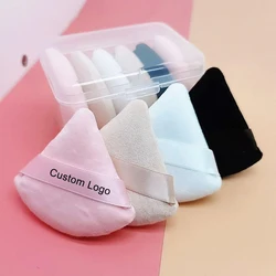 100pcs Custom Logo Pink Triangle Powder Puff Makeup Sponge Soft Velour Cosmetic Puff Black Velvet Loose Powder Puffs For Face