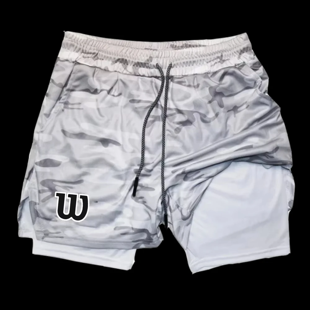 Men 2 in 1 Double Layer Running Shorts Sports Casual Gym Workout Brand Mesh Breathable Basketball running Shorts  Summer RL0339
