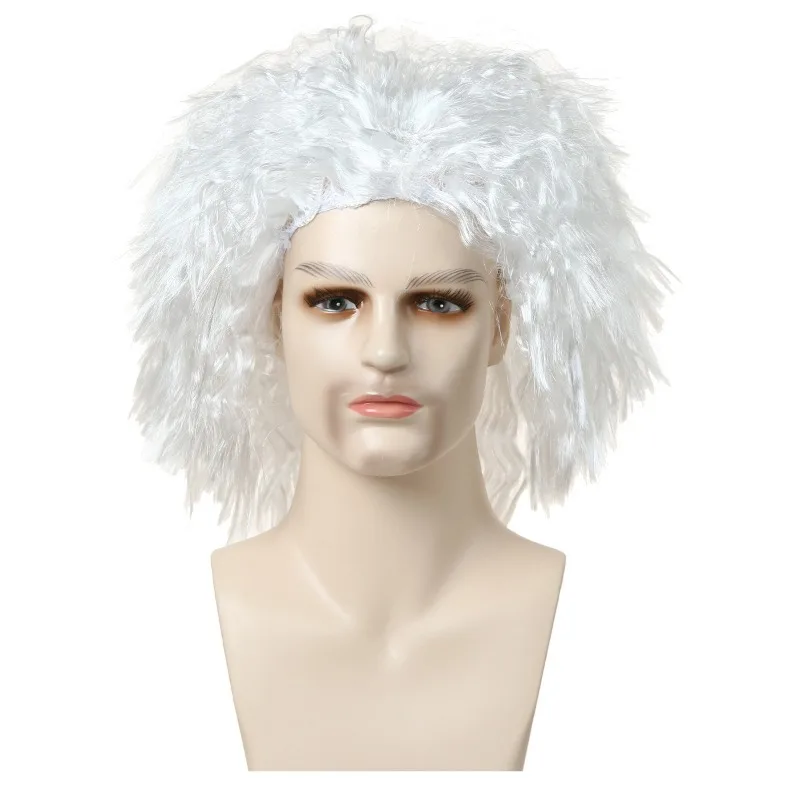Man Adult Stage Cosplay Einstein Perform Suit Bar Clothing Match Fluffy Afro Hairpiece Glasses and Beard Party Man Scientist Wig