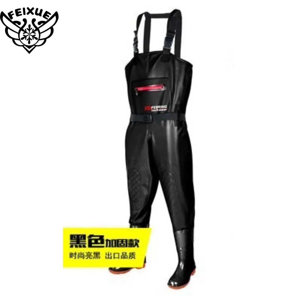 

Thickened Fishing Overalls Men's Waterproof Rain Pants with Boots Leather Forked Design Full Body Suit for Fishing in Water