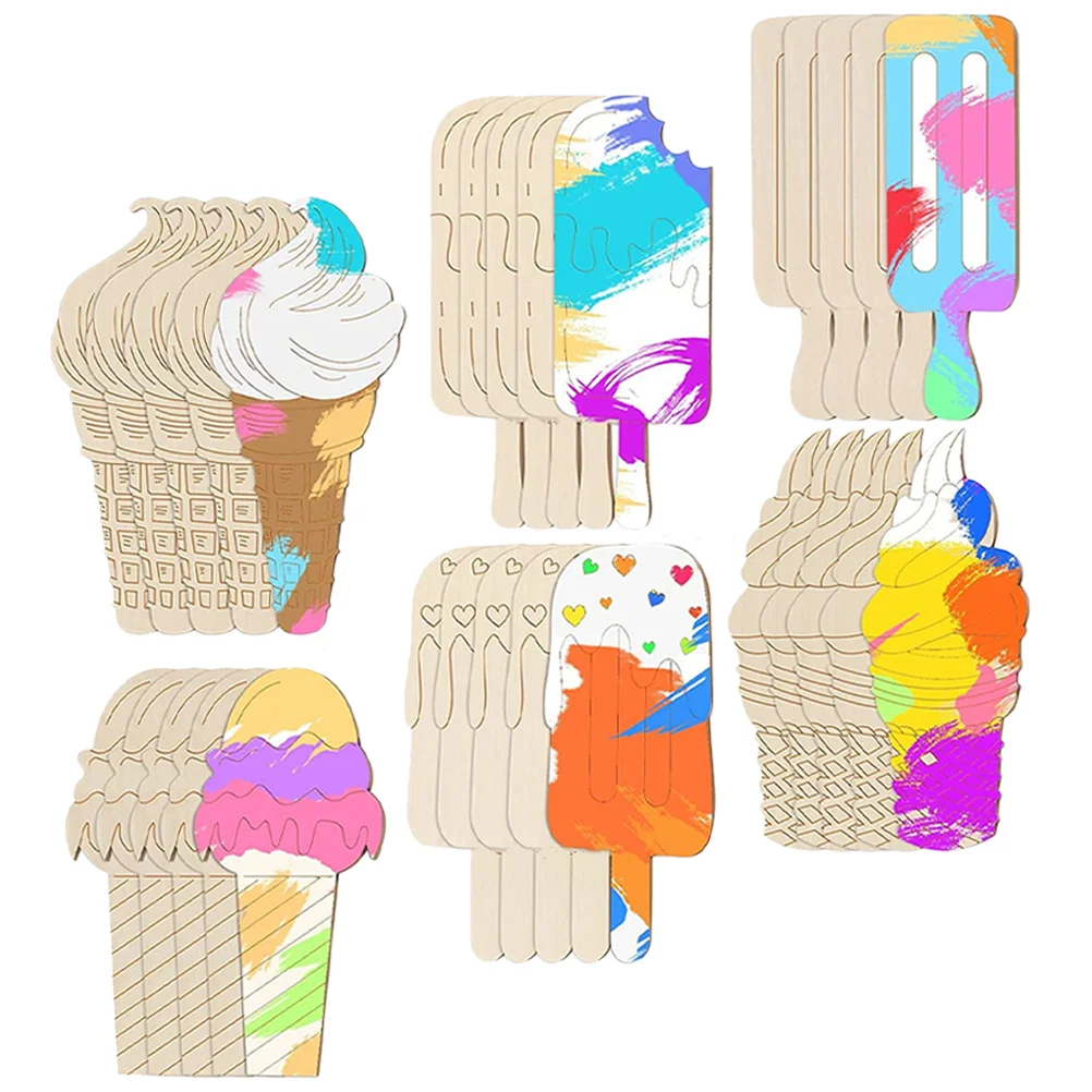 

30 Pcs Ice Cream Chips Wood Ornament Blank Slices Dessert Wooden Tags Cutouts Craft Adorn Child