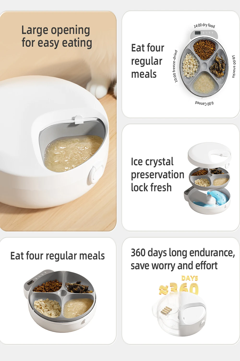 4 Meals Freshness Dry Wet Food Automatic Pet Feeder Cat Smart Feeding Dog Food Dispenser Button Timing Cat Dog Slow Feeding Bowl
