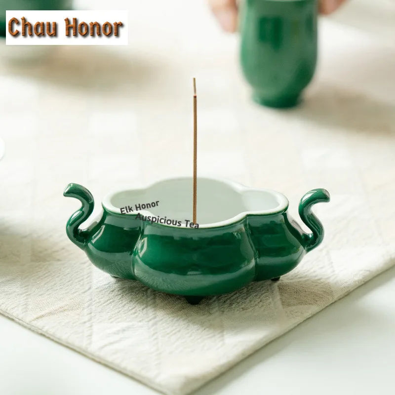 Emerald Green Ceramic Incense Holder Boutique Incense Waterfall Incense Burners Consecrate Censer Yoga Supplies Ornaments Gift
