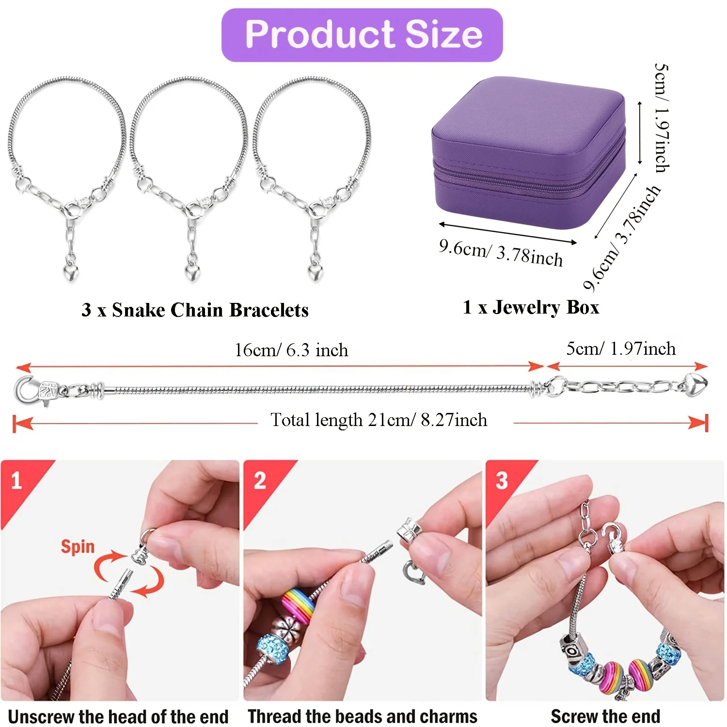 68Pcs Beading Kit with a Violet Jewelry Box- Pink Charms Bracelet Making Kit, DIY Beaded Bracelet Necklace Making Gift Box